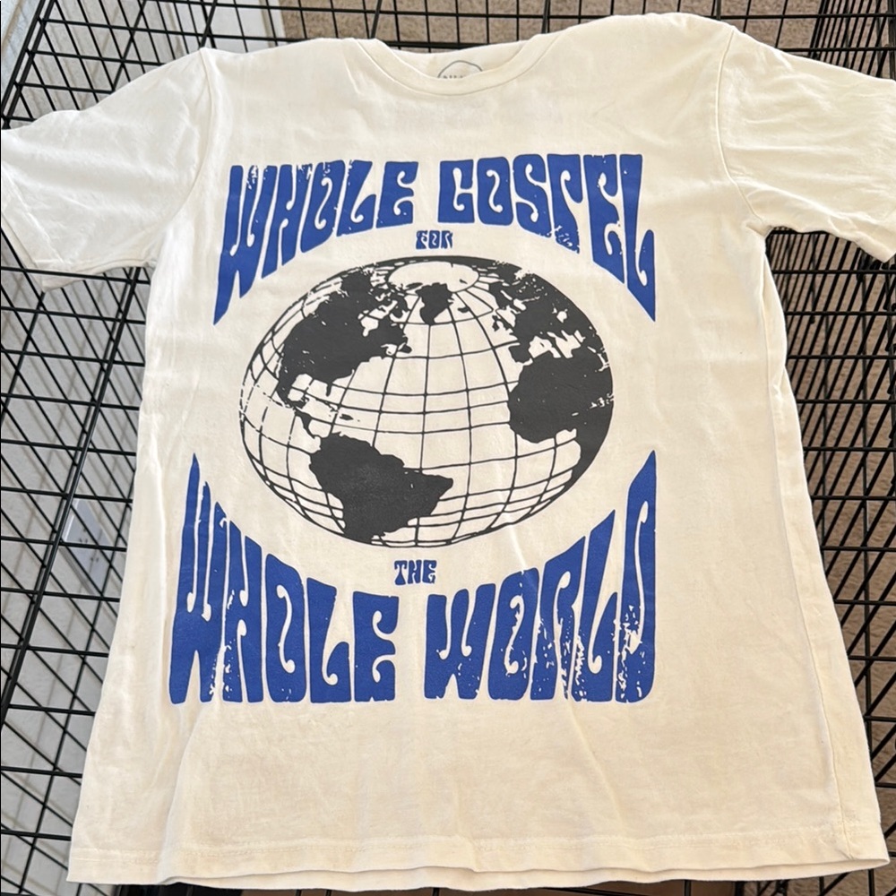 White Graphic T-Shirt with Blue and Black Print